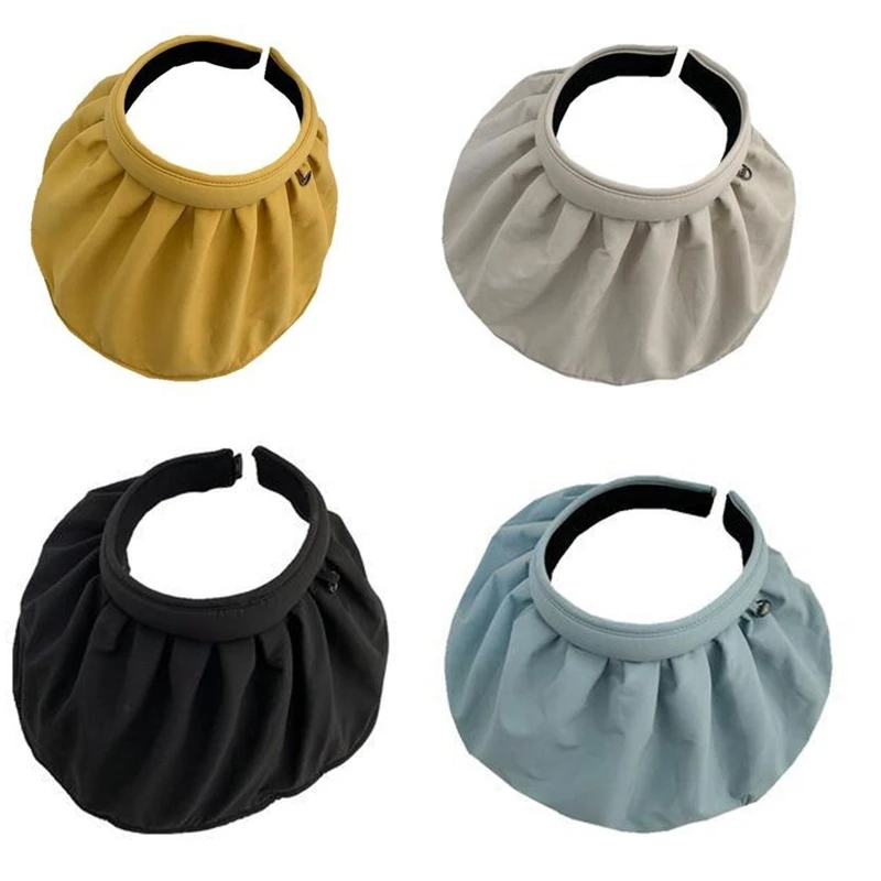 

2in1 Summer Roll Up Foldable Sun Hat Empty Top Hat Wide Brim Shell Hat Dual Purpose Headband for Women Anniversary