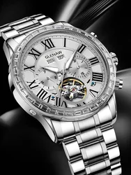 GLENAW Men Watches Luxury Trend Mechanical Watch Luminous Calendar Waterproof Multi Function Fancy Round Automatic Wristwatch