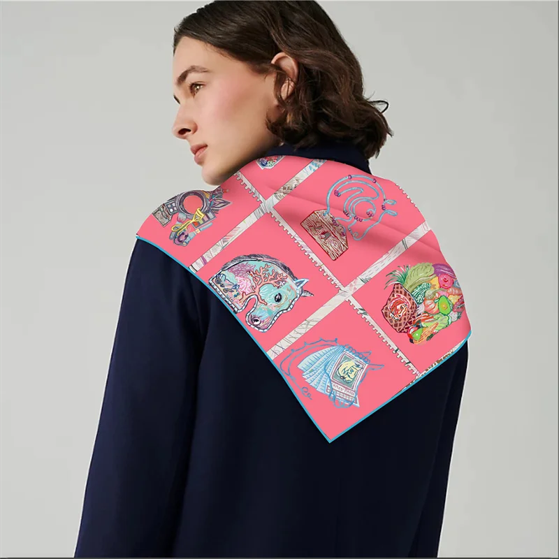 Seide Schal Frauen Regenwald Tiere Dreieck Schals Kopf Echarpes Seide Foulards Femme Wraps Strand Schals Bandana Dame Hijabs – Detail 19