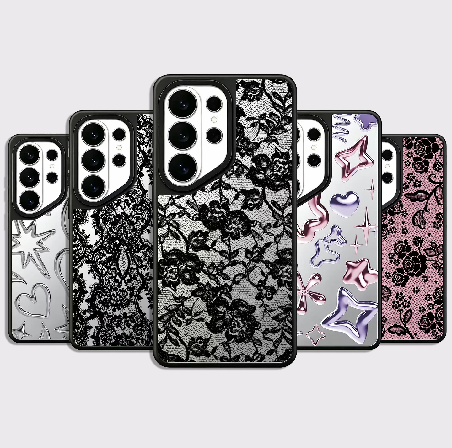 Silver Star Love Pattern Mirror Surface Magnetic Phone Cover for Samsung Galaxy S23 S24 S25 S26 Ultra S26+ Plus Case