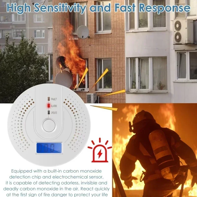 Unabhängiger CO-Alarmsensor Kohlenmonoxid-Alarmmelder Hochempfindlicher Warnmelder mit LED-Anzeige CO-Alarm Batteriebetrieben – Detail 6
