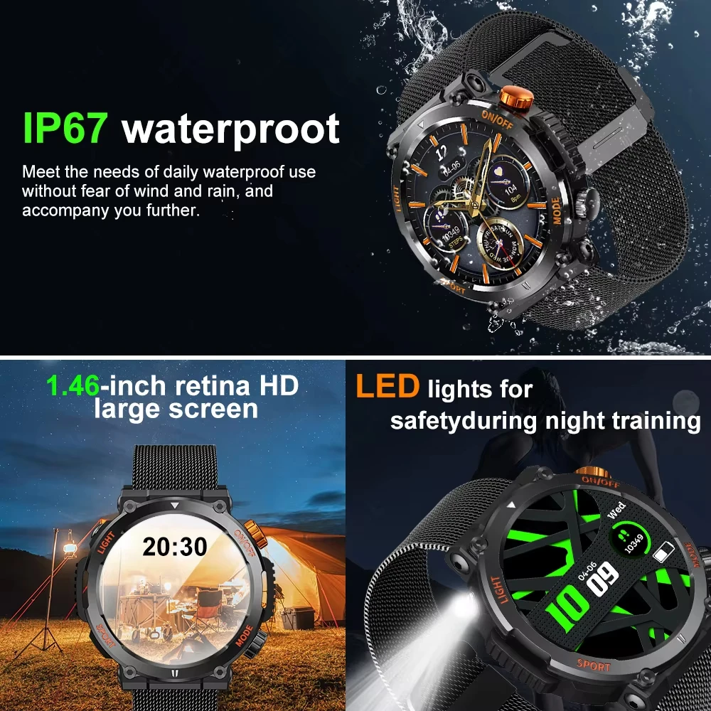LIGE nuevo reloj inteligente para hombre, brújula, linterna LED, calorías, militar, deporte al aire libre, reloj deportivo para hombre, llamada inalámbrica, reloj inteligente 2024