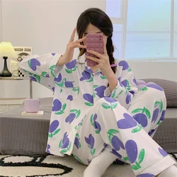 Sweet Cute Kawaii Cartoon Bear Lady Home Pajama Sets Heart-shaped Print Fashion Casual Y2k Women Sleepwear Spring Autumn Lounge