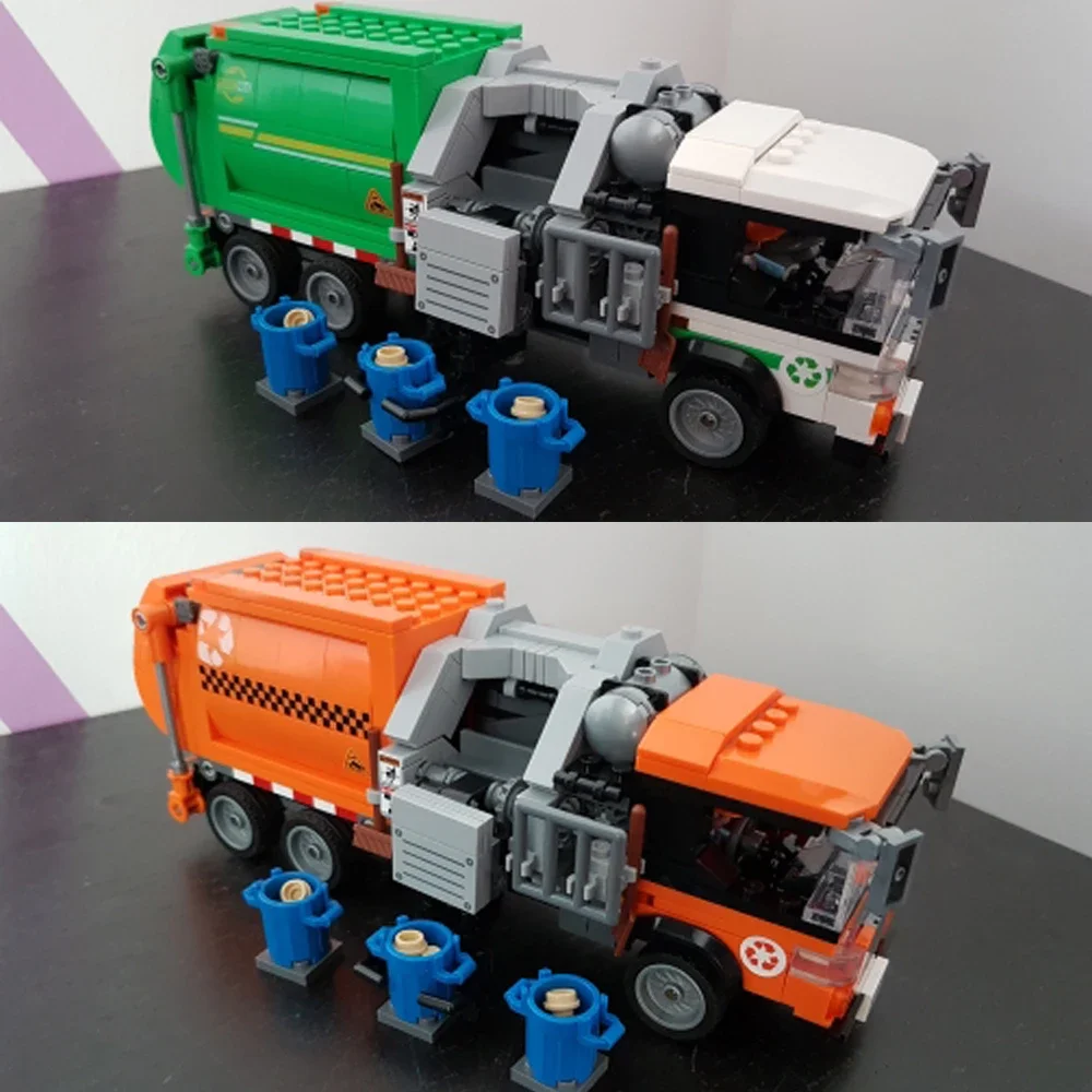 ZKZC City Sanitation Garbage Truck Vehicle Model Building Blocks Cleaning Car Assemble Bricks Toys For Kids Christmas Gifts Toys