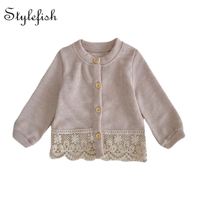 

Ins autumn clothes girl baby round neck lace long sleeve jacket fashion baby knitted cardigan