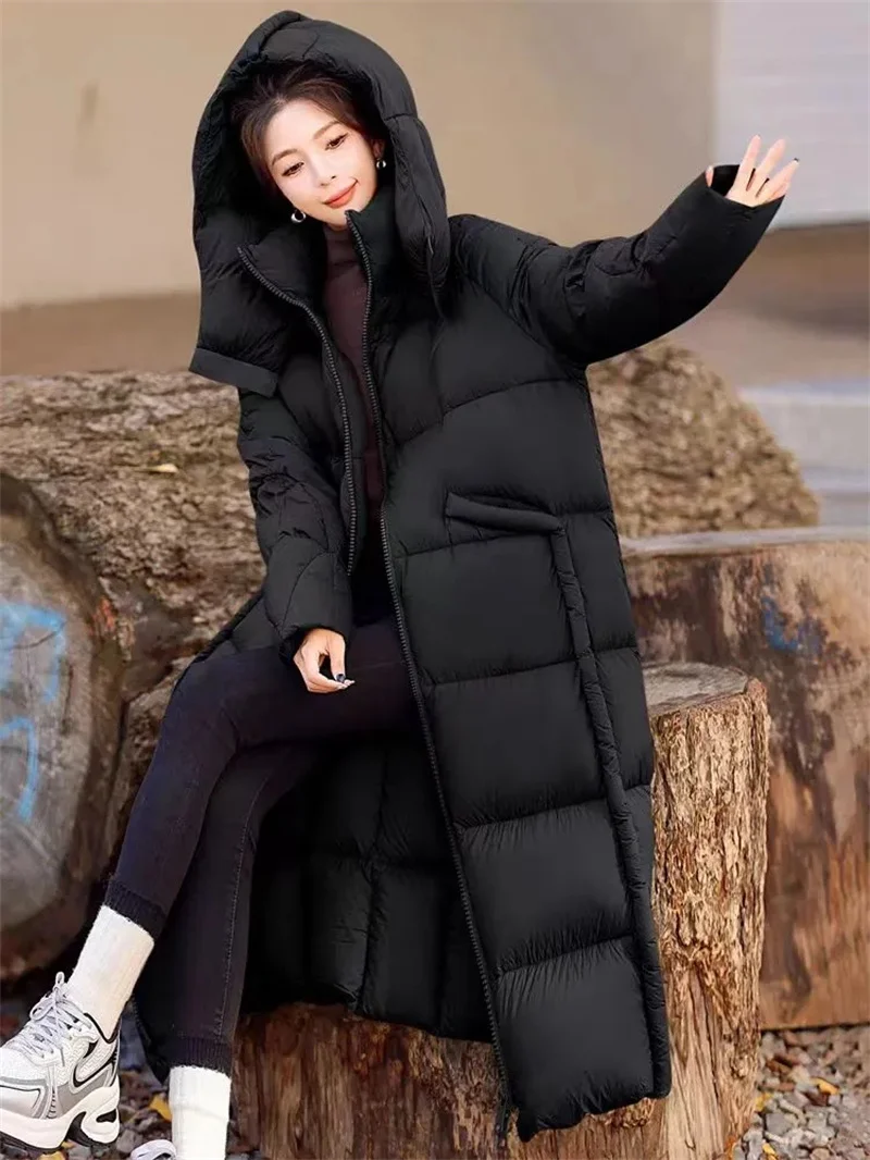 2024 Winter New Down Cotton Parkas Padded Jacket Female X-Long Over The Knee Large Quilt Loose Parkas Coat Padded Jacket