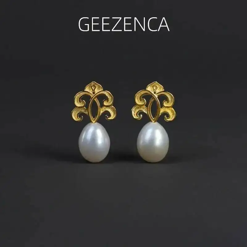 

Женские серьги-капли GEEZENCA из серебра 925 пробы с натуральным жемчугом, оригинальный дизайн, маленькие серьги с изображением фонтана во французском стиле, новинка 2023, подарок
