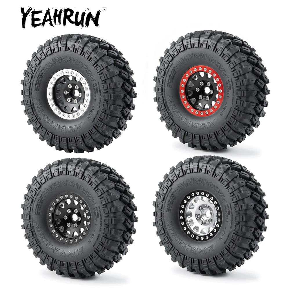 

YEAHRUN 4Pcs Beadlock 1.9inch Aluminum Alloy Wheel Rims 123mm Rubber Tires for TRX-4 Axial SCX10 1/10 RC Crawler Car Model Part