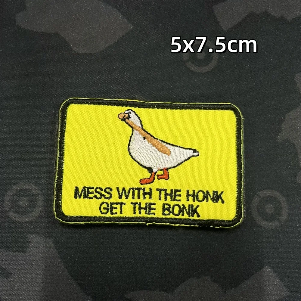 Mess with The Honk Get The Bonk Funny Morale Badge Yellow Duck Embroidered Hook&Loop Patches Tactical Backpack Stickers