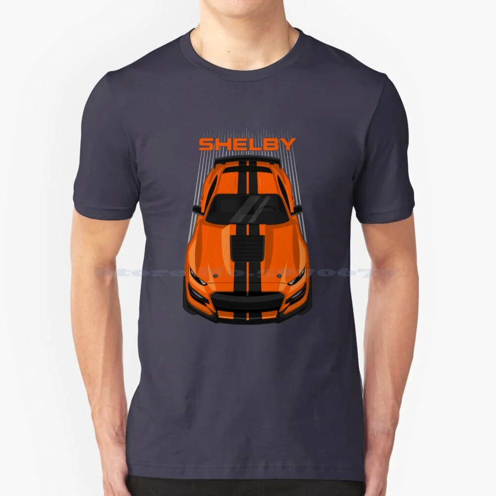 Shelby Gt500 2020-2021-Twister Orange-Black Stripes T Shirt 100% Cotton Tee For Boyfriend For Him 2020 Shelby Gt500 2021 Shelby