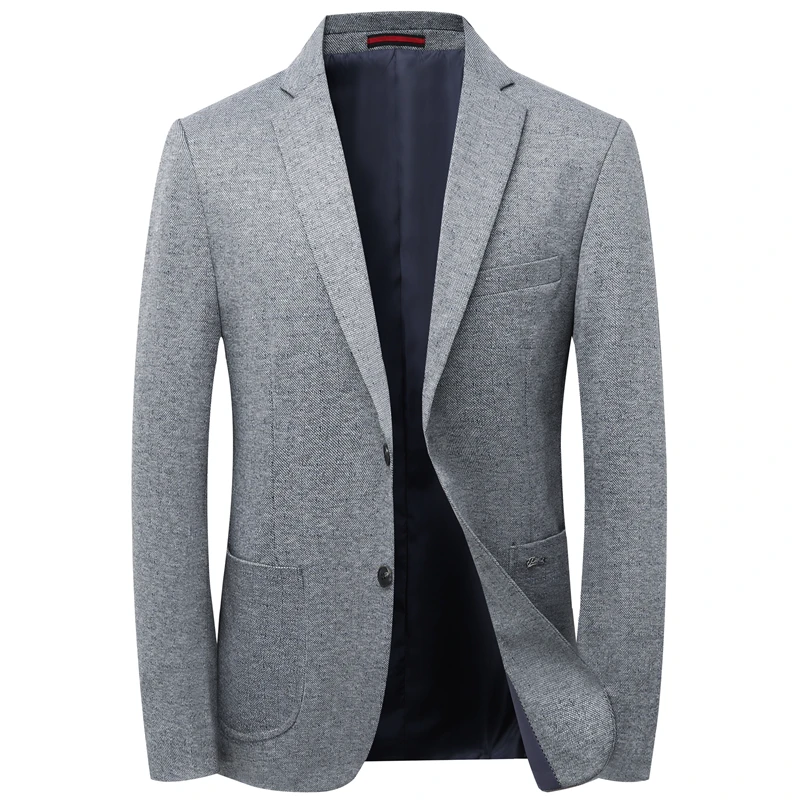 Classic Gray Coat 2021 New Suit Men's Jacket Autumn Middle-aged Men's Fashion Casual Knitted Stretch Thin Single Suit Jacket