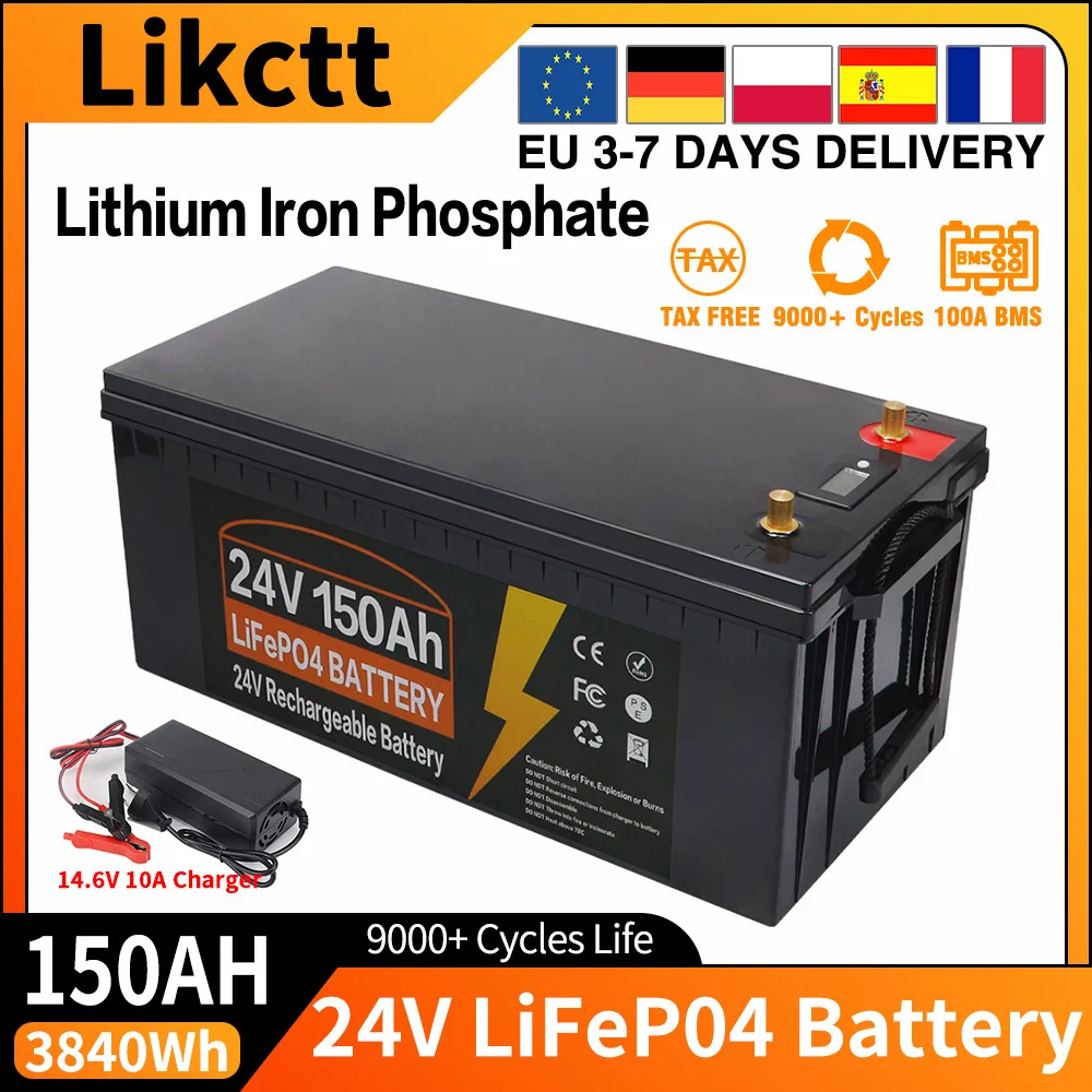 EU-Lager 12V 24V LiFePO4-Batteriepack 100Ah 200Ah 350Ah 9000+ Tiefzyklus-Lithium-Eisenphosphat-Batterie mit integriertem BMS für Wohnmobile, Solaranlagen, Marine, netzunabhängige
