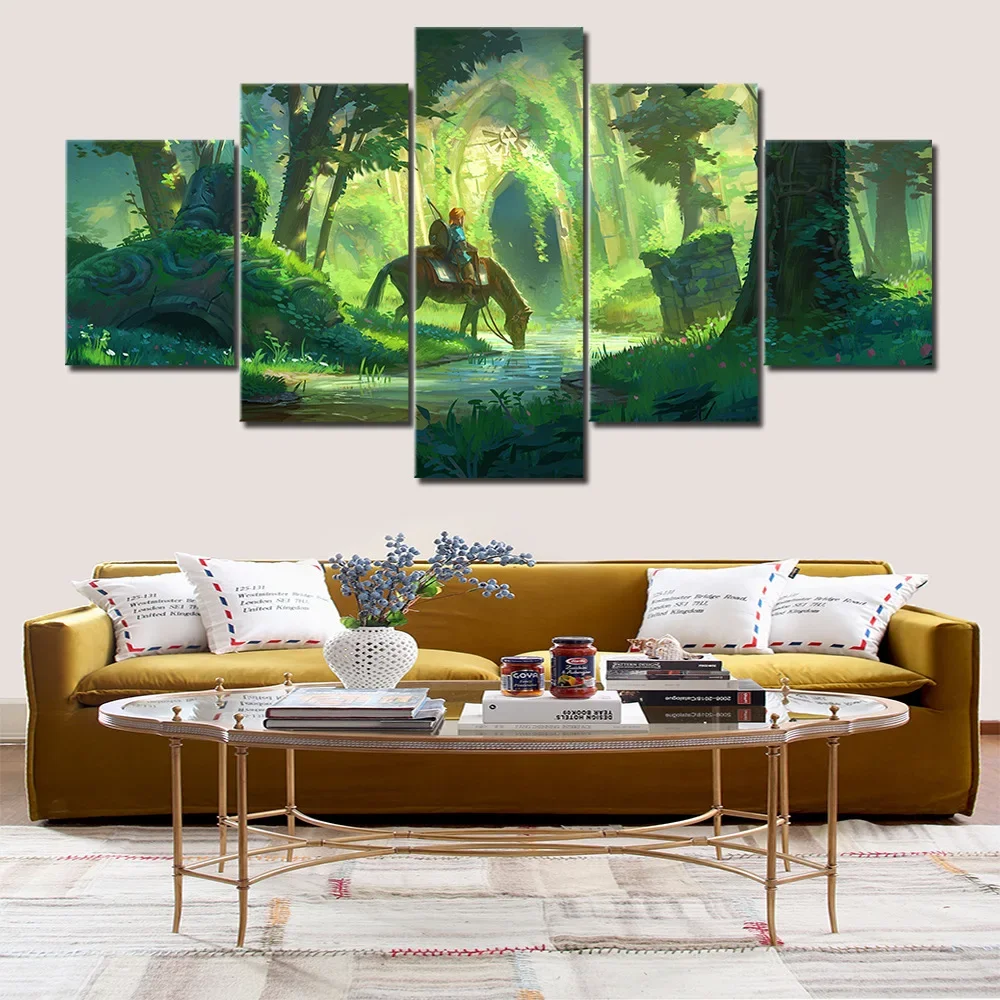 Electronic game abstract poster canvas 5-piece wall art core printing living room bedroom home decoration