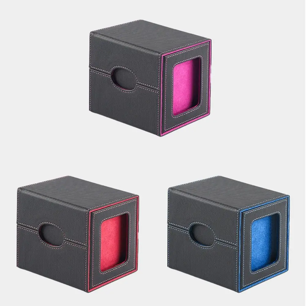 Fashion PU Leather Card Deck Box Flannel Collection Window Collection Box Holds 100Cards Game MTG Trading Card Holder Children