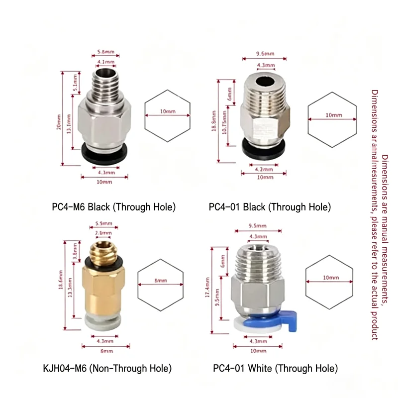 3D Printer Accessories PC4-M6 PC4-01 KJH04-M6 Pneumatic Connectors For PTFE Tube Coupler j-head Fittings Creality Ender 3 CR10