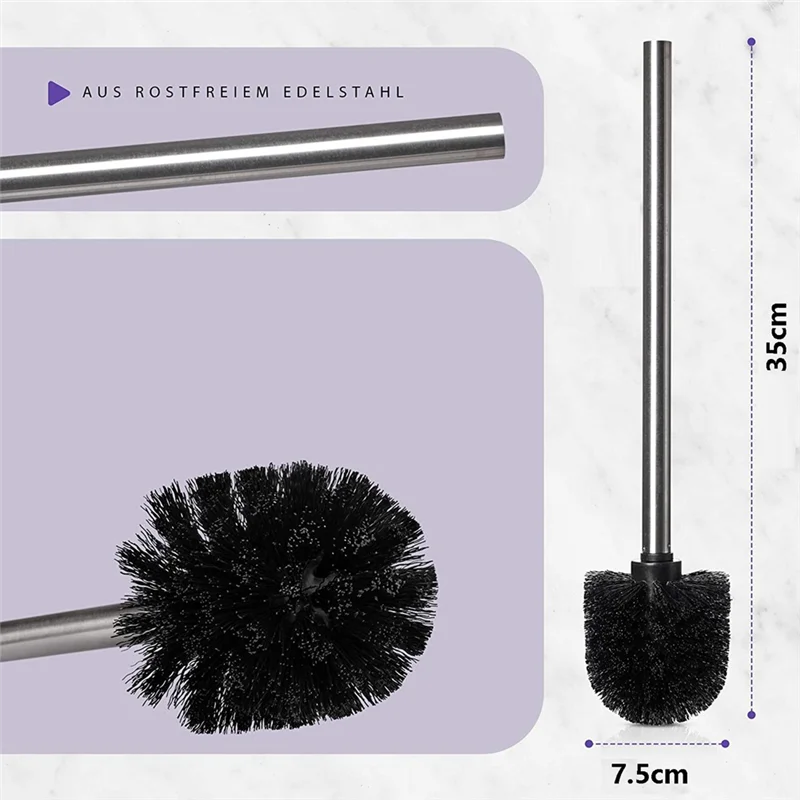 New Set of 4 Toilet Brushes, Stainless Steel Handle with Interchangeable Head, Black