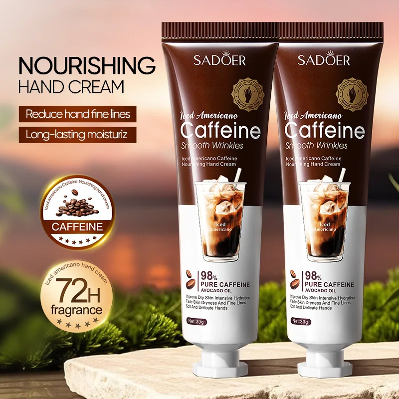 3/5pcs SADOER Caffeine Hand Cream Iced Americano 98% Pure Caffeine Avocado Oil Smooth Wrinkles Long Lasting Moisturizer 30g