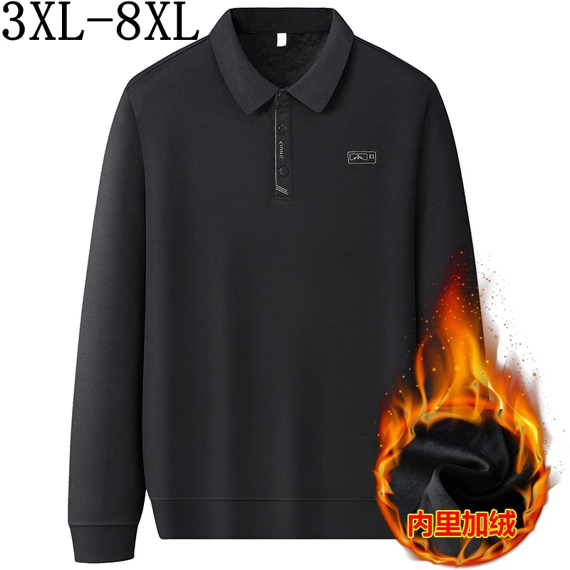 8XL 7XL 6XL 2023 New Fall Winter High End Plus Velvet Shirts For Men Long Sleeve Lapel Mens Polo Shirt Thick Fleece polo homme