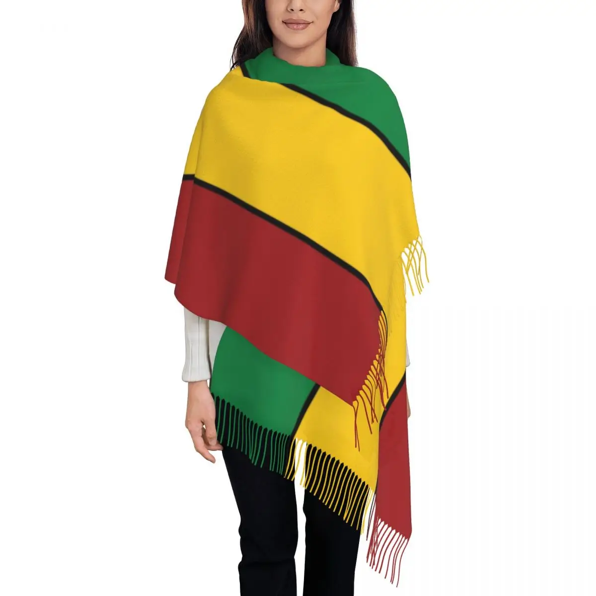 Rasta Stripes Flag Scarf Wrap for Women Long Winter Warm Tassel Shawl Unisex Jamaican Scarves