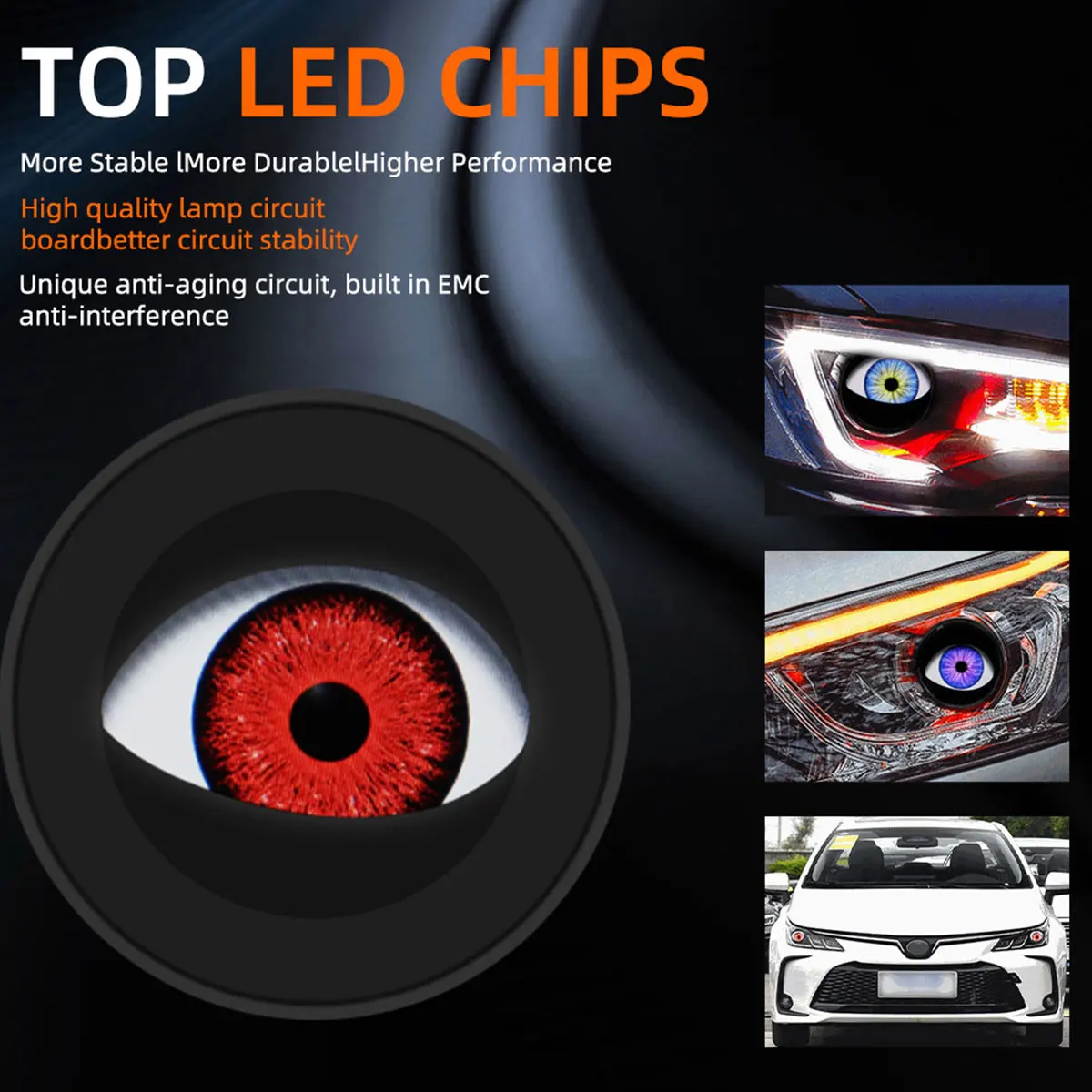 2pc Dynamic LED Car Headlights Devil Eye LED Car Light Headlight Assembly Modified Eagle Eye Light 3 Inch for 12V Cars Accessory