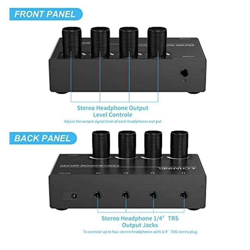 Amplificateur de téléphone de sauna à 4 canaux, amplificateur audio stéréo, répartiteur de téléphone de sauna avec 4 sorties de téléphone de sauna de 3.5mm et entrée audio de 3.5mm