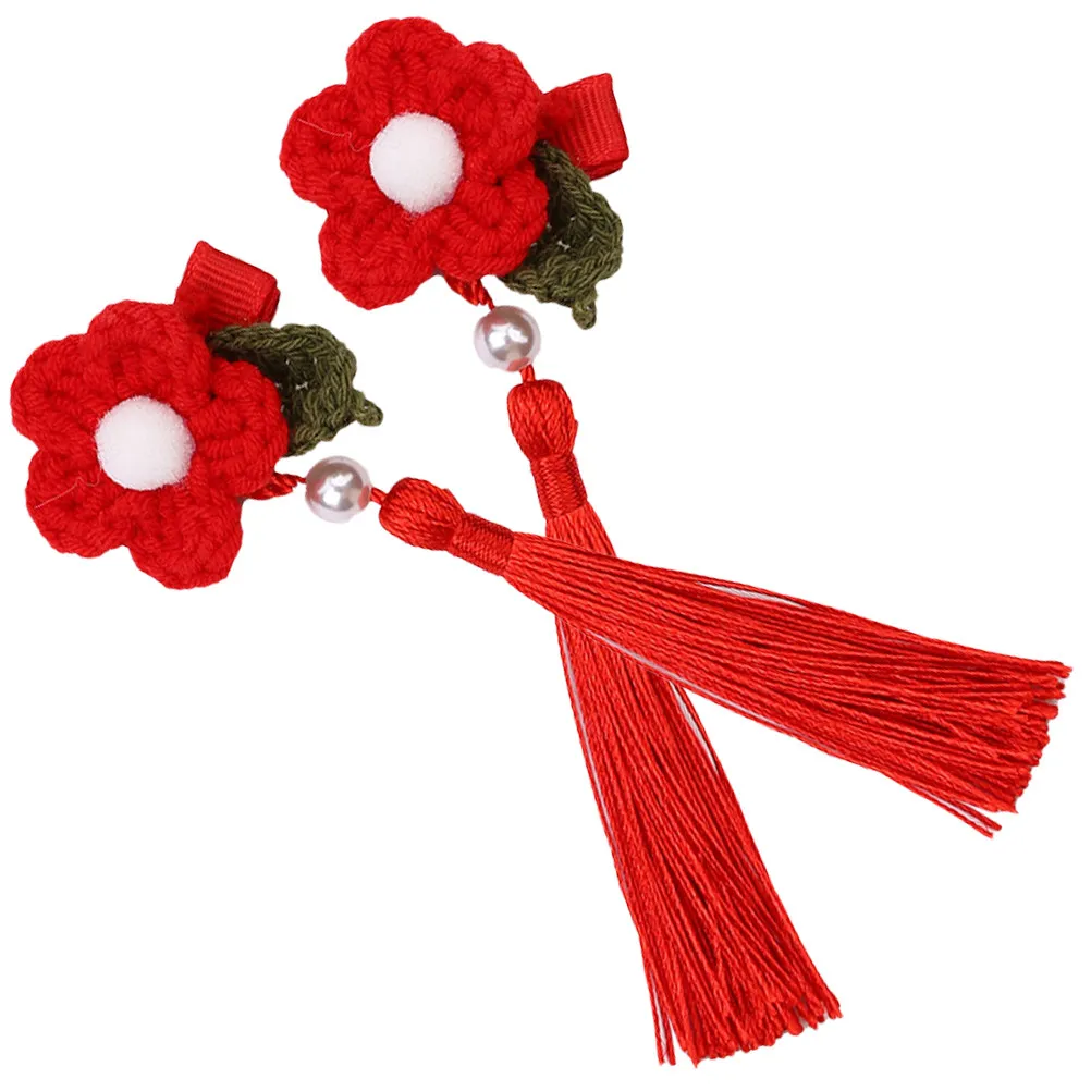 

1 Pair Chinese New Year Tassel Flower Hairpins Kids Hair Accessories Traditional Chinese Clips Hanfu Style Barrettes