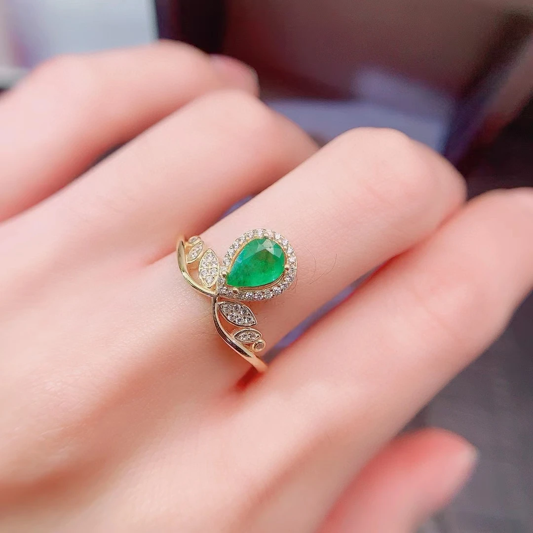 

Vintage 925 Silver Emerald Ring 3mm Natural Emerald Jewelry with 18K Gold Plated Keep Shining Silver Gemstone Ring for Girl