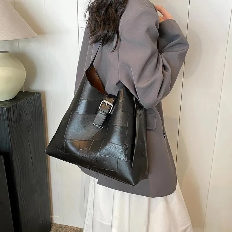 Belt Design Big PU Leather Shoulder Bag Women 2 Pcs/set Retro Large Capacity Handbags Underarm Tote Bag 2024 New Autumn Winter