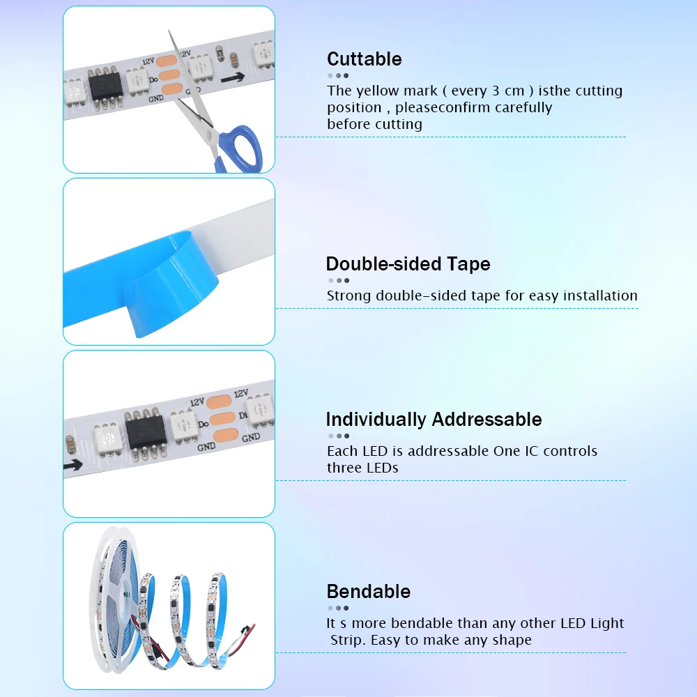 DC 12V/24V WS2811 Led Strip Individually Addressable 96Leds/m External 1 IC Control 3Leds 3535 RGB LED Tape Ribbon 0.5-5m