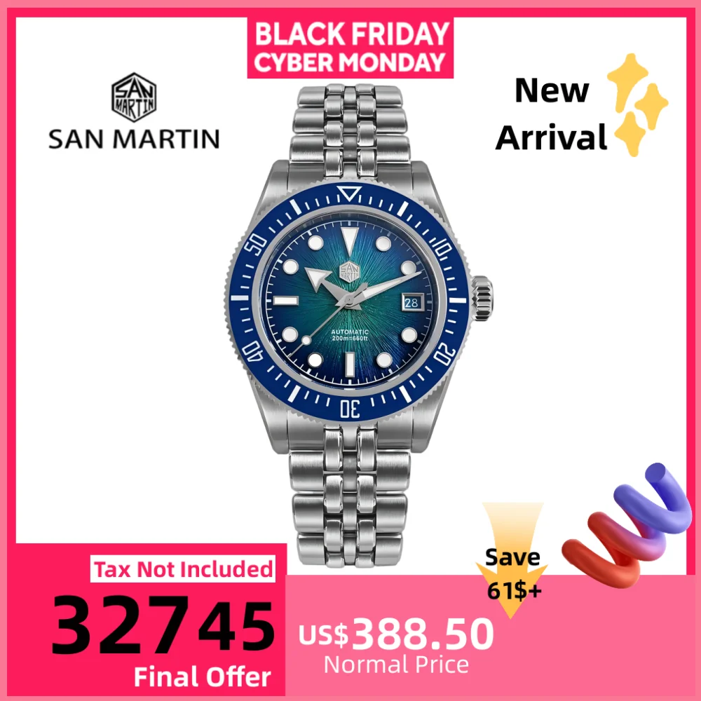 

San Martin 37,5 мм 9015 Эмаль Gradien JianZhan Циферблат Механические часы с автоподзаводом BGW-X1 Светящееся сапфировое стекло 20 бар SN0148GX