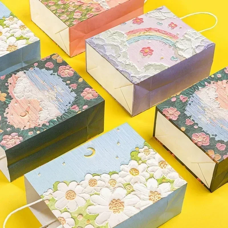 

1-20 шт. подарочный пакет, креативная картина маслом, портативная подарочная сумка, праздничные подарки, подарочная сумка из крафт-бумаги, новогодняя подарочная сумка для студентов