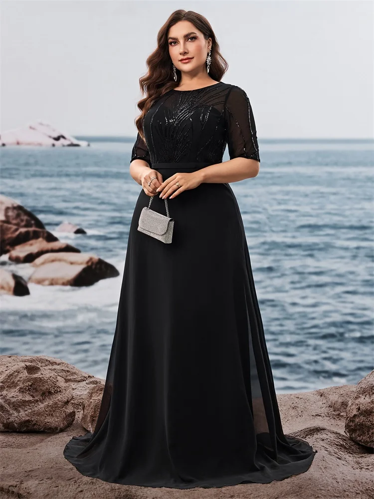 فساتين سهرة رسمية من Lucyinlove مقاس كبير أنيقة بأكمام قصيرة ترتر للنساء من الشيفون حورية البحر لوصيفة العروس فساتين ماكسي