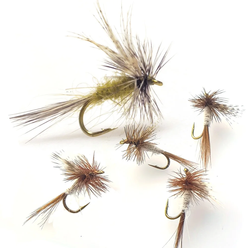 5/8 Stück Adams Trockenfliegen zum Fliegenfischen, Größe 14, Künstlicher Insektenköder, Weiß & Olivgrün, Beste Fliegen für Forellenfischen im Süßwasser