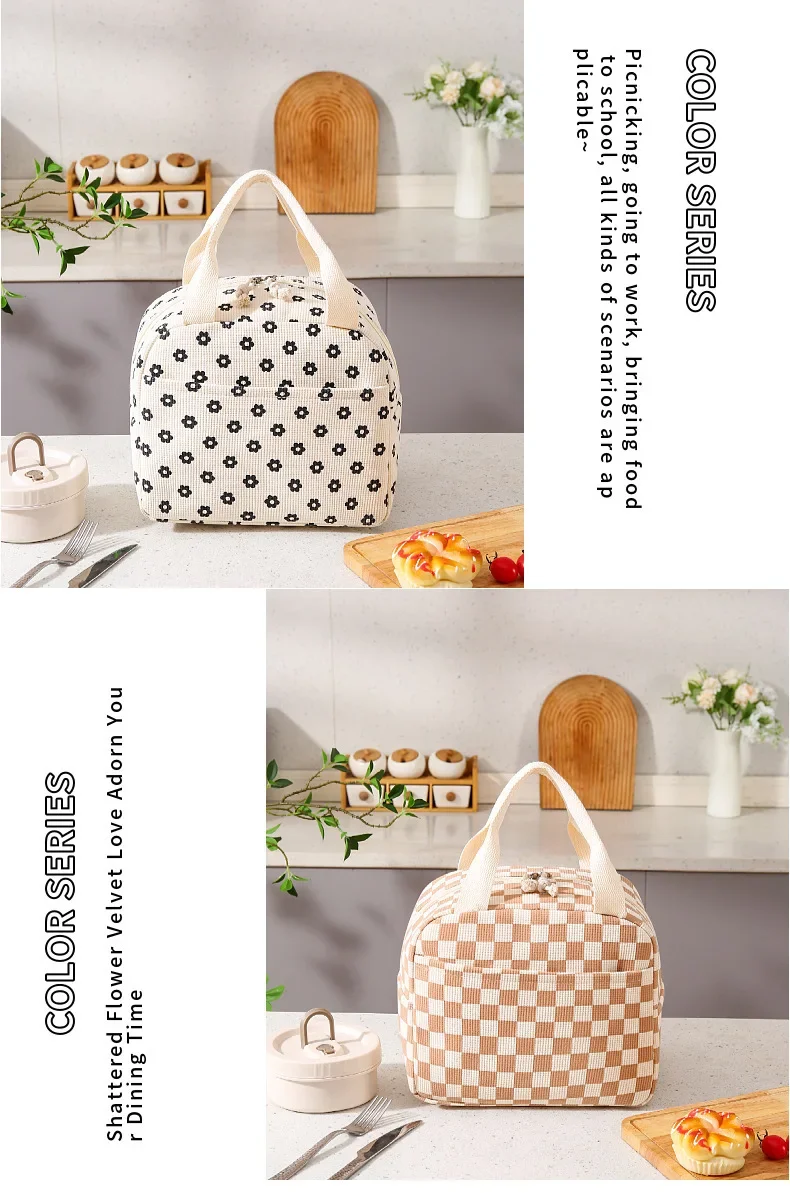 1 Stück Lunch-Tasche mit Isolierung, tragbare, isolierte Lunch-Tasche aus Cord, Erdbeer-Mahlzeitentasche, Eispackung – Detail 12