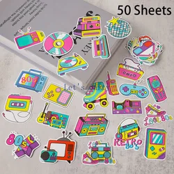 50Pcs Retro 80s Music Disco Theme Graffiti Sticker Hip Pop Luggage Sticker for Birthday Bachelorette Retirement Party Decoration