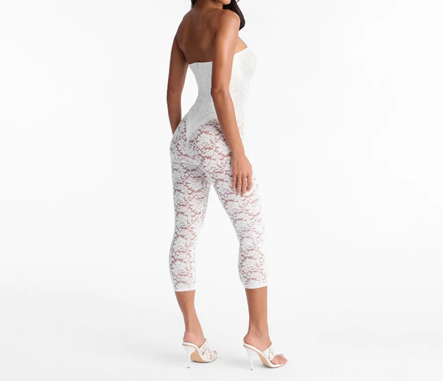 Jumpsuit Women 2026 Spring Summer New Solid Color Strapless Zipper Back See Through Lace Patchwork Casual Skinny Daily Jumpsuit