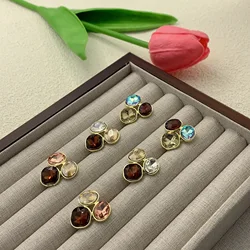 Square Oval Rhinestone Geometric Stud Earrings for Women Medieval Vintage Light Luxury Simple Jewelry