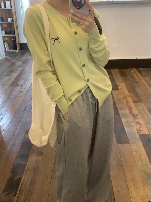 Dolce Sle Cardigan aperto lavorato a maglia Lungo Sve rotondo Ne Loose Fit Nodo Ricamo Caldo autunno Nuovo arrivo Top da donna