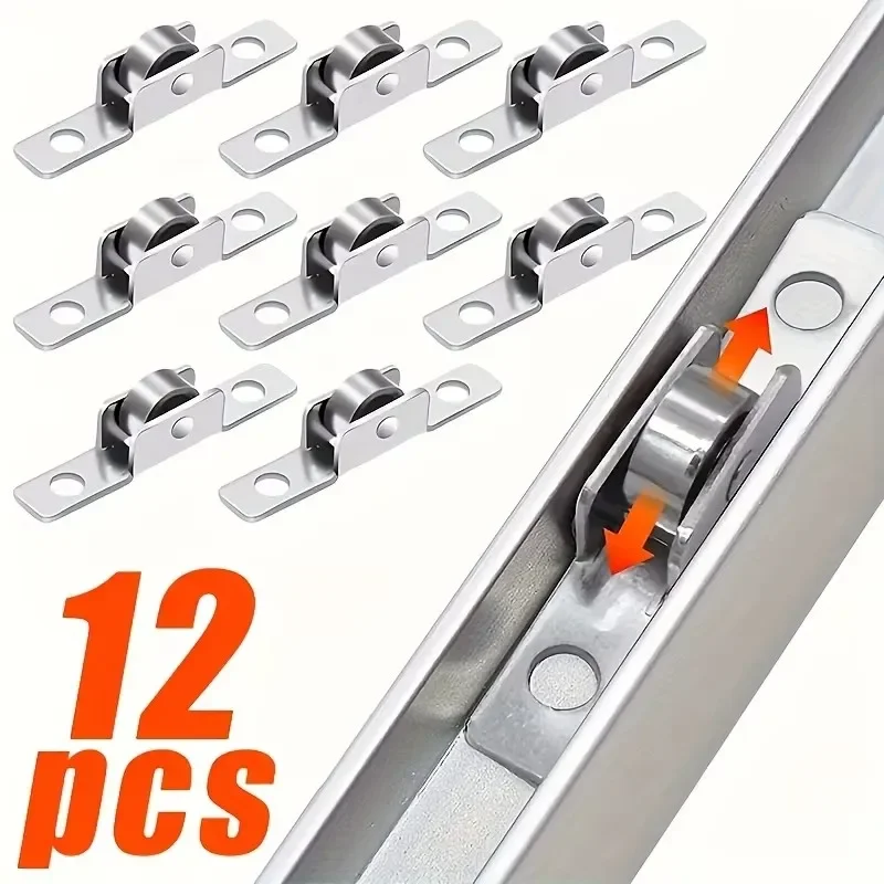12pçs rolos de porta deslizante, roda de polia de metal durável para armário, celeiro, cozinha, banheiro, substituição