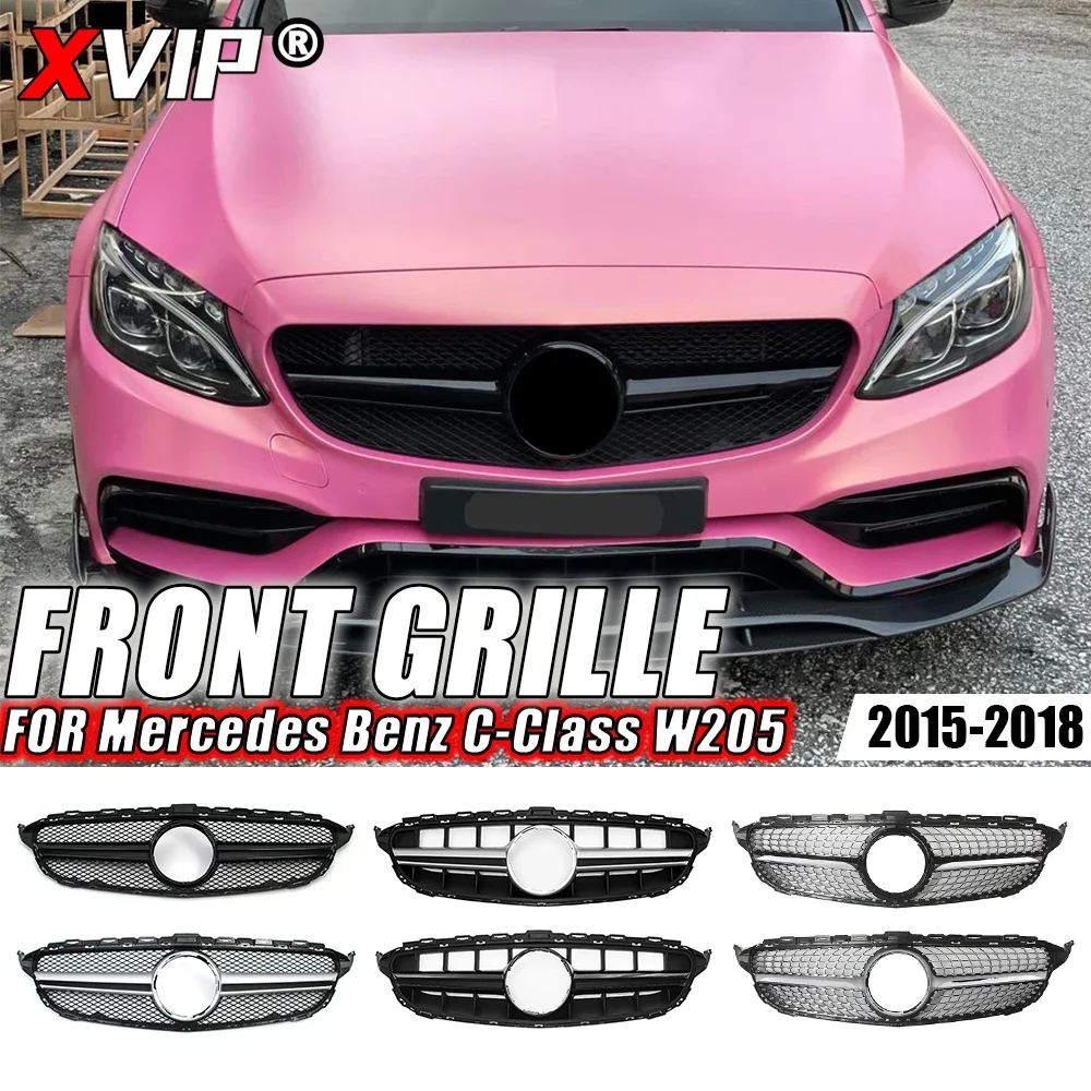 

XVIP GTR Style Front Bumper Grille For Mercedes Benz C-Class W205 2015-18 C180 C200 C250 C300 Diamonds Style Front Racing Grille