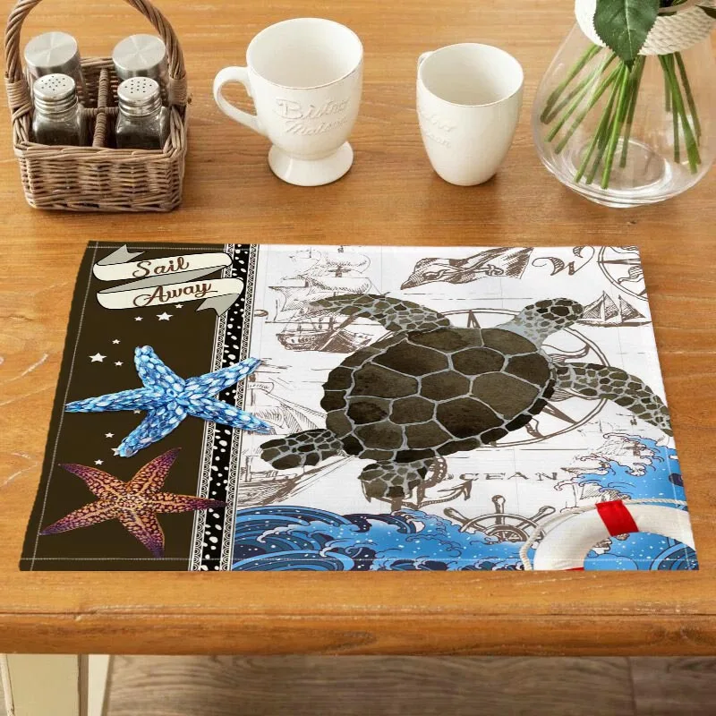 Starfish /Turtle Mat Cartoon Underwater World Kitchen Tableware Cup Bottle Placemat For Dinner Table Pad Accessories