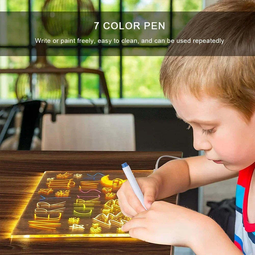 DIY LED Acrylic Table Lamp Note Board Message Board Night Light with 7 Colors Pen Erasable USB Drawing Board Light Home Decor