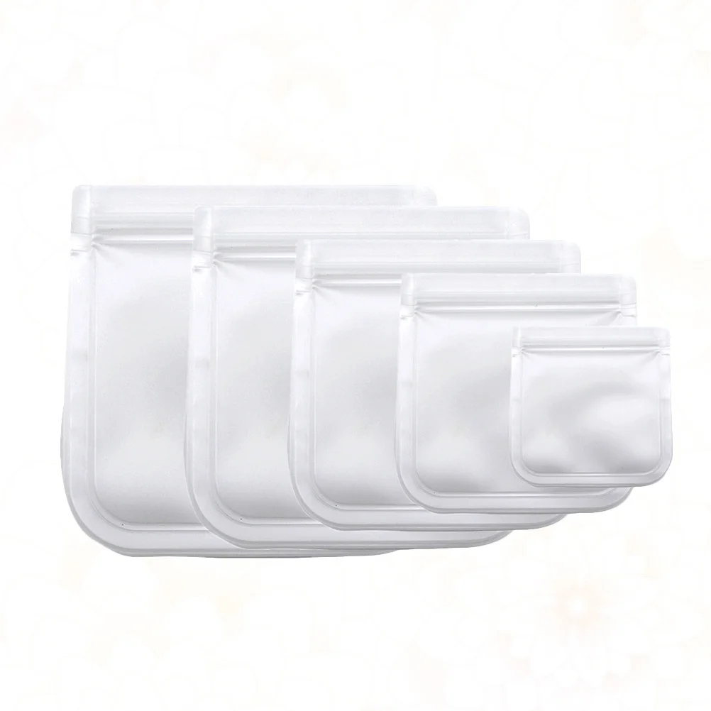 

5Pcs Food Storage Bags Premium Safe Plastic Frosted Surface Long Bar Zipper Anti-Leakage Foldable Portable Fruit