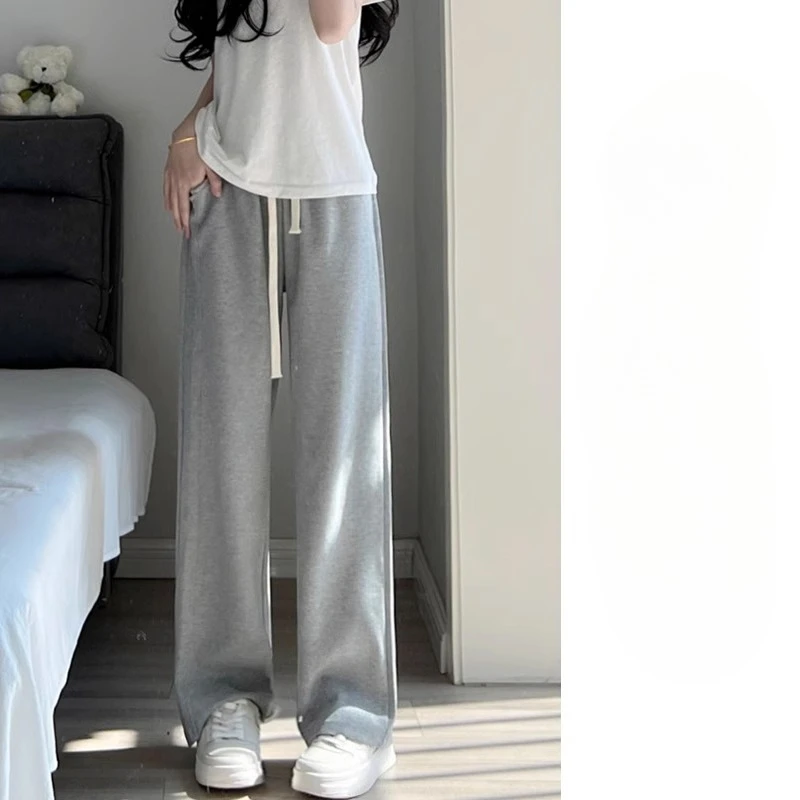 

Серые спортивные брюки для женщин осенью 2023 года. Новые повседневные прямые широкие брюки с обвисными ощущениями спортивными штанами для бега.