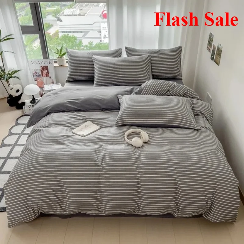 

New cotton plaid quilt cover pure cotton simple Nordic style home student dormitory quilt cover four-piece set