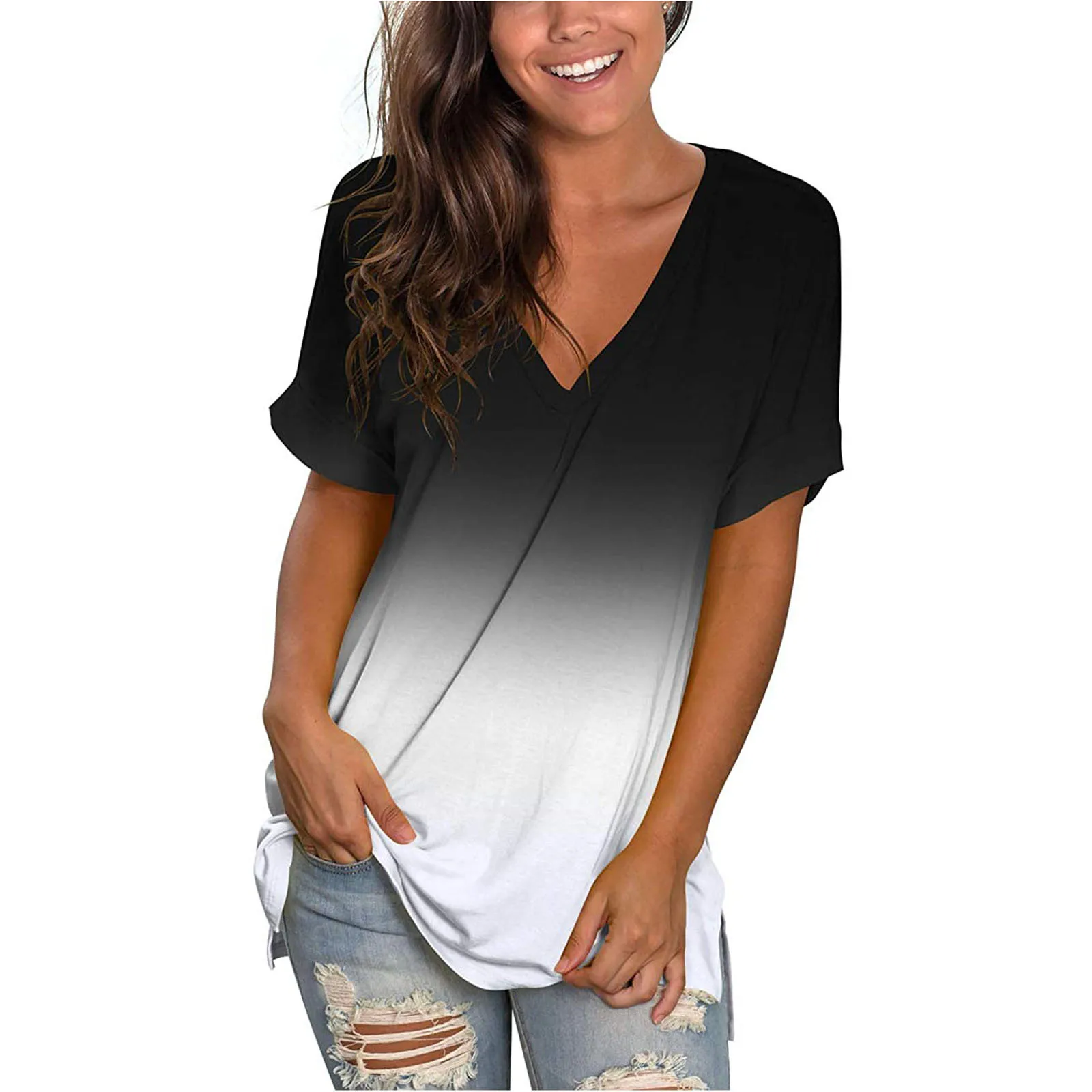 Verão feminino casual oversized v-ne camiseta impressão irt t solto ajuste confortável respirável faionable casual topo