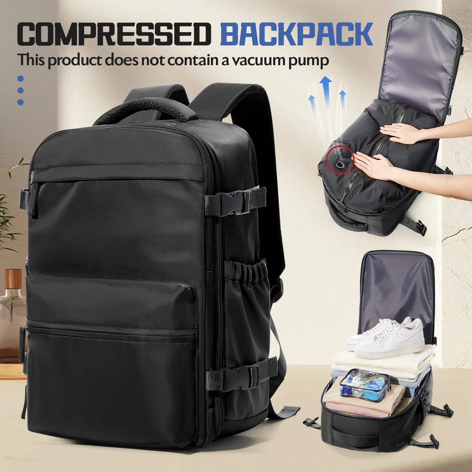 Men Women vacuum compression Travel Backpack Business Large Capacity Vacuum Backpack Expand 30L Outdoor Hiking Laptop Backpack