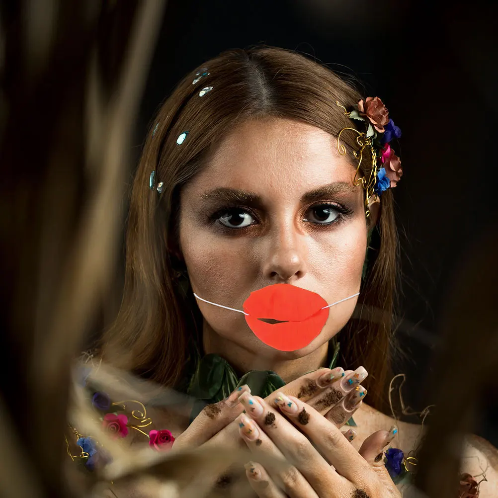 Adereços de cosplay de lábios vermelhos grossos, 6 peças, boca grande exagerada para festa, festival, decorações humorísticas, lábios vermelhos de plástico