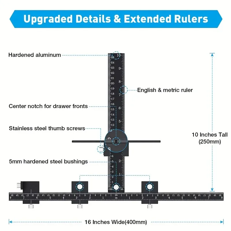 Adjustable Drill Template Guide - 1pc Black Cabinet Hardware Fixture Tool - Wooden Drill Pin for Installing Handle Knobs on Door