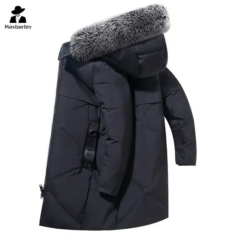 New Men\'s Winter Down Jacket Luxury Thickened Big Wool Collar Hooded White Duck Down Warm Coat Men Snow Clothes Long Down Jacket